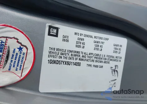 2006 Cadillac Dts Standard из США, поврежденный, VIN 1G6KD57YX6U114050